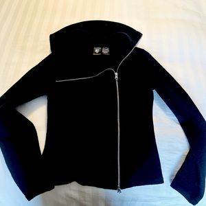 Kuhn Sweater Women’s Black Med 100% Wool Asymmetric Full Zip Cowl Neck